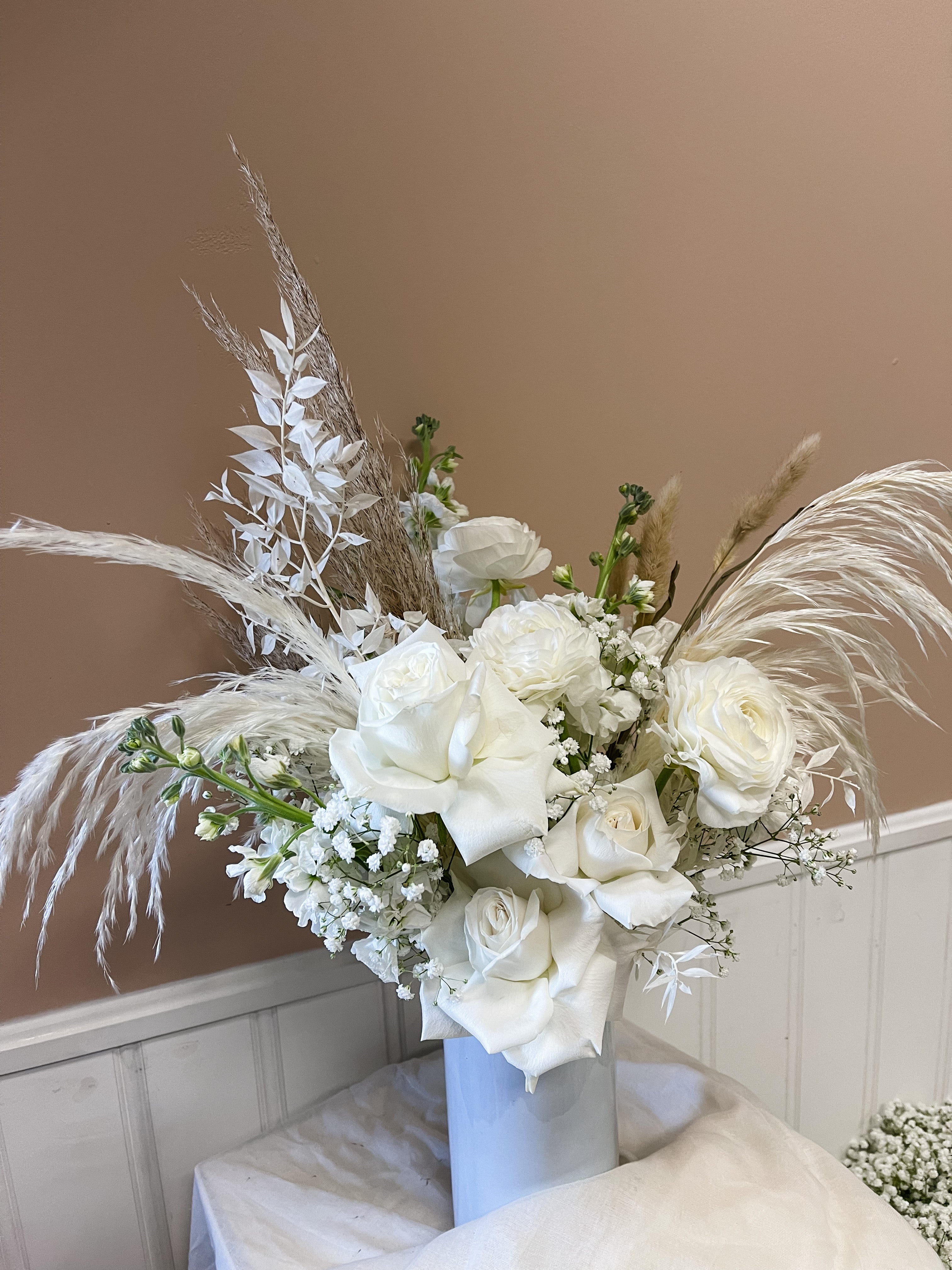 All White Dried Flower Arrangement